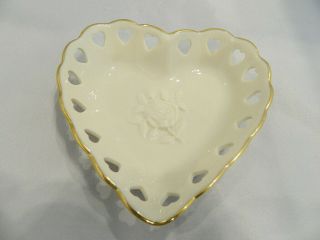 " Lenox " Ivory Heart Shaped Dish 24k Gold Trim,  Heart Cutouts