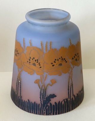 Antique Ornate Molded Glass Lamp Light Shade Art Deco Painted Poppy Flower 2 1/4