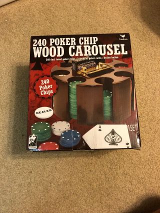 Poker Chip Set Wood Carousel 2 Decks Of Cards And Dealer Button