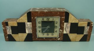 Vintage Art Deco 3 Piece Marble Mantle Shelf Clock Set Book Ends Multi - Color