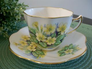 Lovely Vintage Clare Bone China England Tea Cup & Saucer Yellow Flowers Numbered