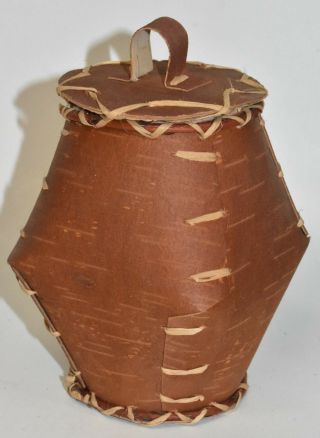 Vintage 1970s Ojibwe Birch Bark Basket Container Native American W/tag