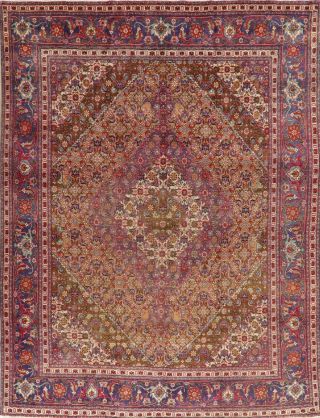 Vintage Geometric Oriental Area Rug Wool Hand - Knotted Dining Room Carpet 10x13
