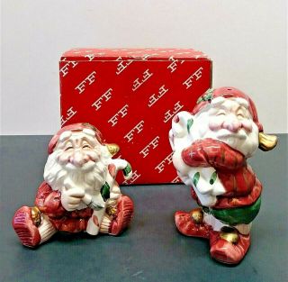 1990 Fitz & Floyd " Santa Claus Elves " Salt And Pepper Shakers Christmas