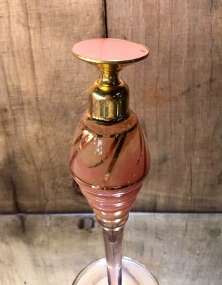 Devilbiss Art Deco,  Pink & Gold,  Dauber Top Perfume Bottle,  Almost 7” Tall Rare