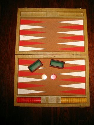 Vintage Crisloid Backgammon Set,  Patchwork Design,  Bakelite Checkers.
