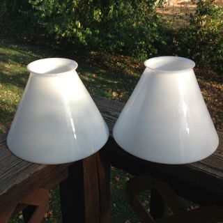 Pair Antique 8 " Opal Glass Cone Gas Light Or Pendant Lamp Shades 3 1/2 " Fitters