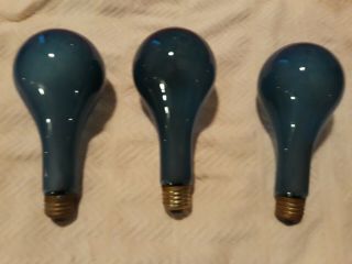 3 Very Large Cobalt Blue Light Bulbs 115 120 Photo Flood Ge Normal Socket B2