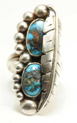 Vintage Navajo Signed Rd Sterling Silver Turquoise Floral Leaf Ring Repair 925