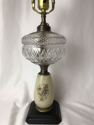 Unique Vtg Antique Kerosene Oil Table Lamp Converted To Electric Floral Art Deco