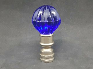 Vintage Cobalt Blue Fluted Glass Ball Table Lamp Finial