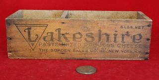 Vintage Lakeshire Swiss Cheese Borden Sales Co.  Primitive Wooden Box Crate 12x4 2