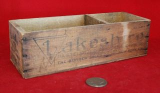 Vintage Lakeshire Swiss Cheese Borden Sales Co.  Primitive Wooden Box Crate 12x4 3