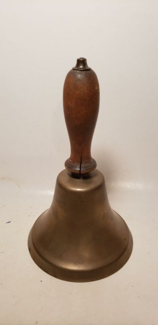 Antique Bell - Brass - 7 Inch - Old - - Wooden Handle - Patina - Nr