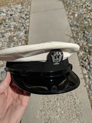 Us Navy Dress Cap Hat Vintage In Service 7 1/4 " Usn Eagle Badge