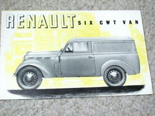 1949 Renault 6 Cwt Van (france) Sales Brochure.