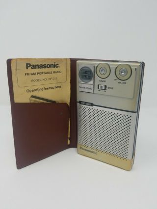 Vintage Panasonic Fm Am Portable Pocket Radio Model Rf - 015 In Case