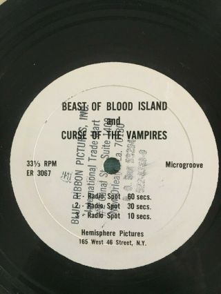Beast Of Blood Island,  Curse Of The Vampires Radio Spot Horror 7 " Halloween
