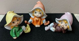 Set Of 3 Pixie Elves Fairies Ceramic Figurines Gnomes Homco Home Interior 5213