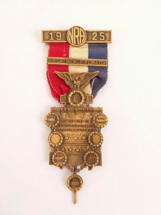 Vintage Nra Medal Pin Ribbon Badge 1925 Wright Memorial Match