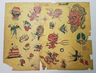 Vintage Tattoo Flash Sheet - Production Sheet,  23 Acetate Stencils - Travelling