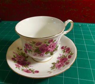 Queen Anne Bone China Pink Red Roses Tea Cup And Saucer,  Made In England