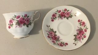 Queen Anne Bone China Pink Red Roses Tea Cup and Saucer,  Made in England 2