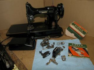 Vintage Singer Featherweight 221 Sewing Machine Case,  Pedal And Few Equipment