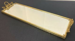 Vintage Vanity Mirror Tray With Flower & Tassels Gold Tone 19.  5x6