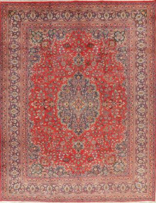 Vintage Floral Wool Oriental Area Rug Red Hand - Knotted Medallion Kashmar 10 