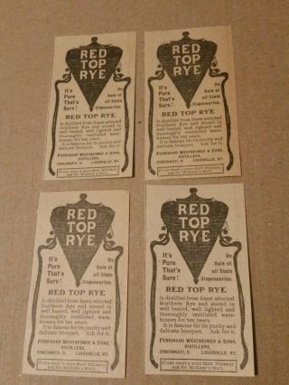 1902 Red Top Rye Whiskey 4 Newspaper Ads Cincinnati,  Oh