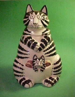 Vintage Sigma Tastesetter Kliban Cat Cookie Jar Mother Cat With Baby In Pouch