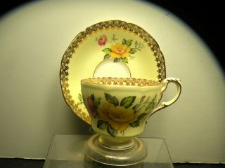 2PC HAND PAINTED PARAGON ENGLAND GOLD TRIM FLORAL BONE CHINA CUP & SAUCER 2