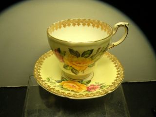 2PC HAND PAINTED PARAGON ENGLAND GOLD TRIM FLORAL BONE CHINA CUP & SAUCER 3