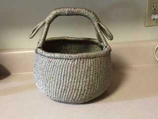 Native American Indian Hand - Woven Light Gray - Silver Basket With Handle