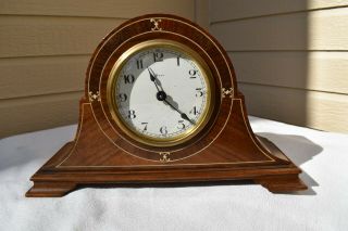Antique French 8 Day Mahogany Inlaid Mantel Clock Platform Escapement Runs