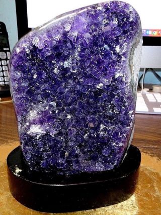 Large Amethyst Crystal Cluster Geode From Uruguay Cathedral;polished; Stand;