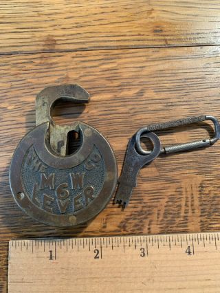 Vintage Brass M W Co.  6 Lever Lock With Key