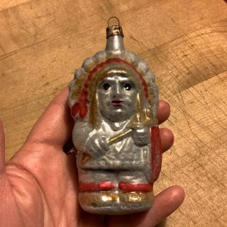 Antique Vtg Indian Chief German Glass Figural Christmas Ornament
