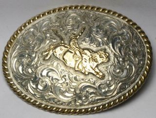 Usa Crumrine Bull Cowboy Belt Buckle,  Heavy Silver Plate On Jewelers Bronze