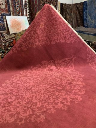 Auth: Antique Art Deco Chinese Rug 30 ' s Fette Mauve Pink 9x12 Wool Beauty NR 2