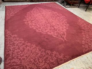Auth: Antique Art Deco Chinese Rug 30 ' s Fette Mauve Pink 9x12 Wool Beauty NR 3
