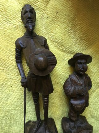 Don Quixote & Sancho Panza Hand Carved Wood Figurines Vintage 7”