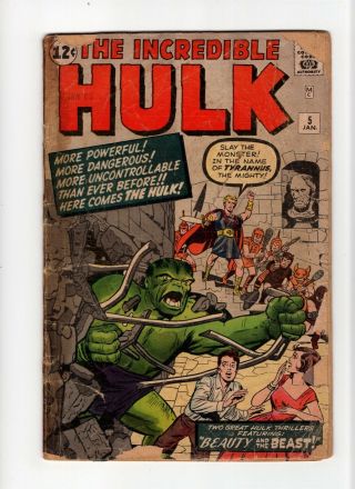 Incredible Hulk 5 Vintage Marvel Comic Key 1st Tyrannus Early Silver Age 12c