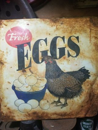 Old vintage tin farm fresh eggs sign gas station tractor barn general store 2