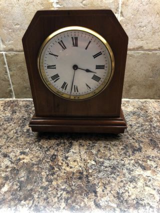Vintage 8 Day Non Striking Mantel Clock With Mahogany Case On Brass Bun Feet