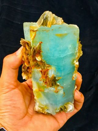 Wow 550 Gram Top Class Damage Terminated Tall Blue Aquamarine Crystal