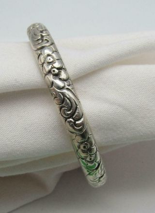 Vintage Sterling Silver Bangle Bracelet Engraved With Floral Pattern