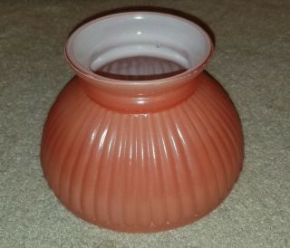Vintage Salmon Pink Ribbed Glass Hurricane Lamp Light Shade Part Student Sconce