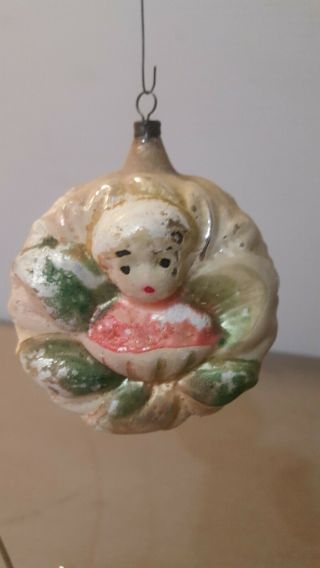 Antique Vintage German Glass Girl On A Flower - Two Sided.  Very Large Piece